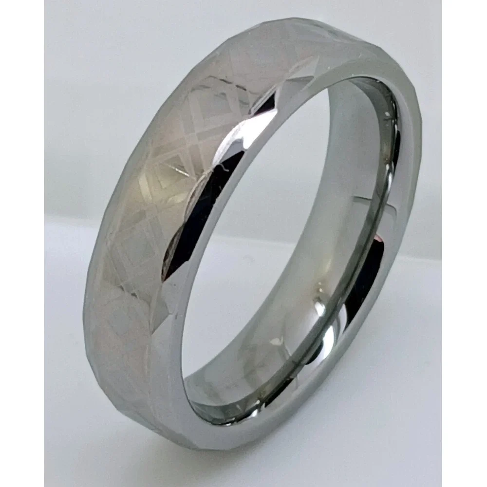 Vintage Tungsten 6mm Faceted Geometric Band Ring Size 11 Comfort Fit Y2K New NOS